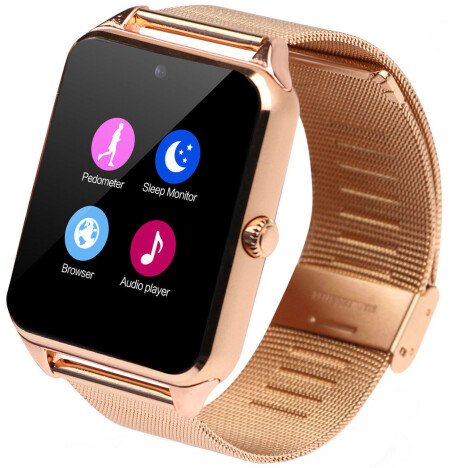 Ceas Smartwatch cu Telefon iUni Z60, Curea Metalica, Touchscreen, Camera, Notificari, Gold + Card Mi