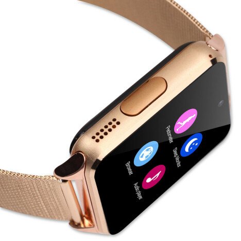 Ceas Smartwatch cu Telefon iUni Z60, Curea Metalica, Touchscreen, Camera, Notificari, Gold + Card Mi