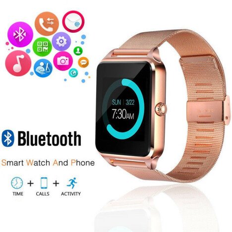 Ceas Smartwatch cu Telefon iUni Z60, Curea Metalica, Touchscreen, Camera, Notificari, Gold + Card Mi