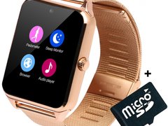 Ceas Smartwatch cu Telefon iUni Z60, Curea Metalica, Touchscreen, Camera, Notificari, Gold + Card Mi